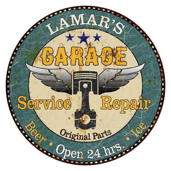 LAMAR'S Garage 14" Round Metal Sign Man Cave Home Wall Decor 100140027196
