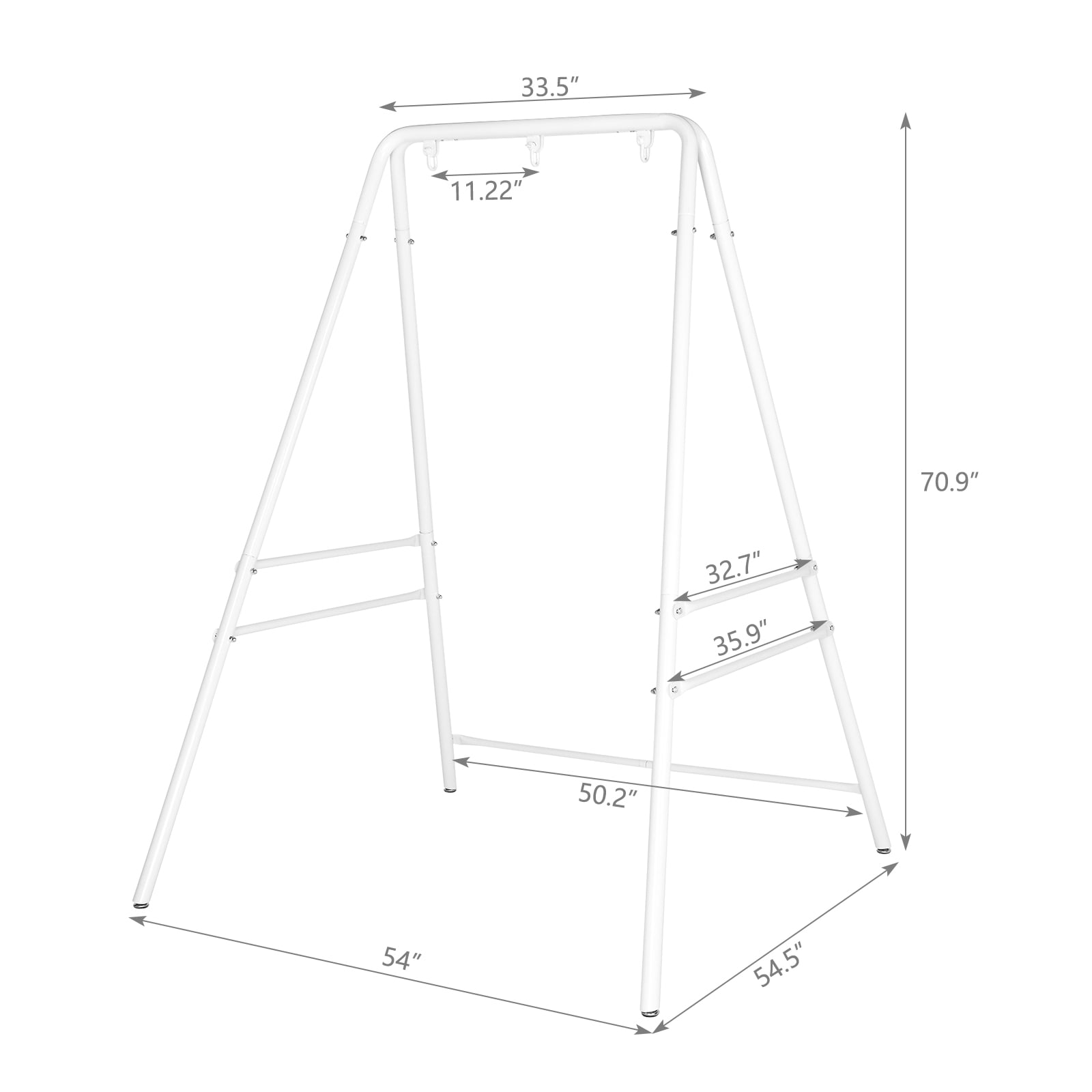 133*137*180cm Wrought Iron Four-Legged Standing 200kg Three Rings Hanging Chair Frame White