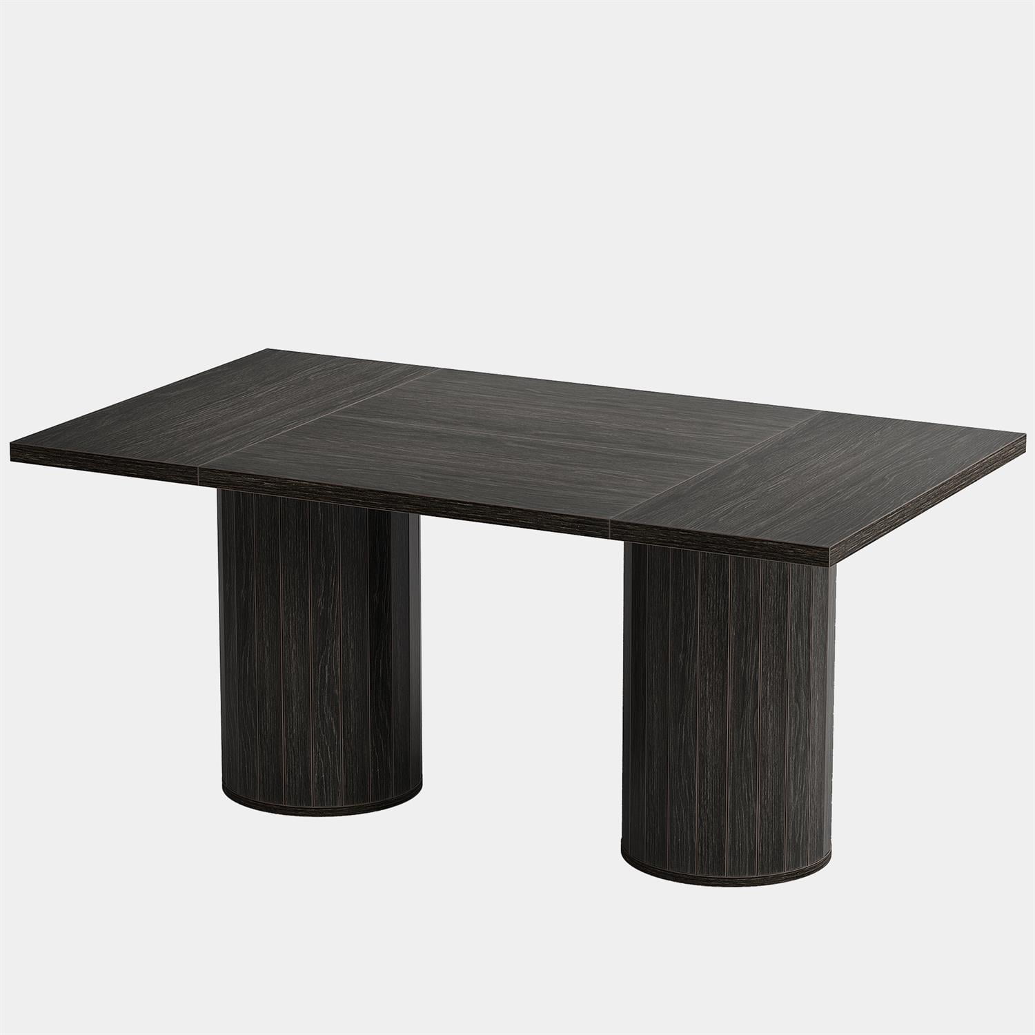 Demi Bonn 62" Modern Rectangular Dining Table Dark Wood Legs, Large Table Set for Family Dining, Sturdy Construction for Home and Kitchen, Black