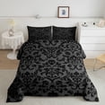 thumbnail image 2 of Homewish Vintage Damask Skull Queen Comforter Set for Kids, Black Gothic Floral Halloween Comforter Sets Queen, Black Reversible, 3-Piece, 1 Comforter and 2 Pillowcases, 2 of 6
