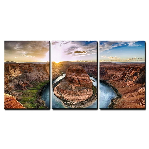 Wall26 - Sunset Moment at Horseshoe Bend Colorado River Grand Canyon National Park Arizona USA - Canvas Art Wall Decor - 24"x36"x3 Panels