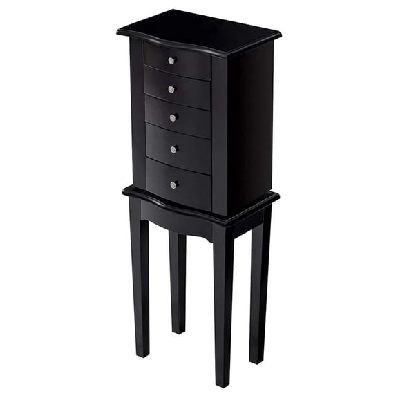 Jewelry Chest Armoire Cabinet Standing with Wood Large Ring Necklace Storage Box Top Flip Makeup Mirror Classic 33" Tall Bedroom Armoires for Jewellery Cabinets Organizer w/ 5 Drawers for Bedroom