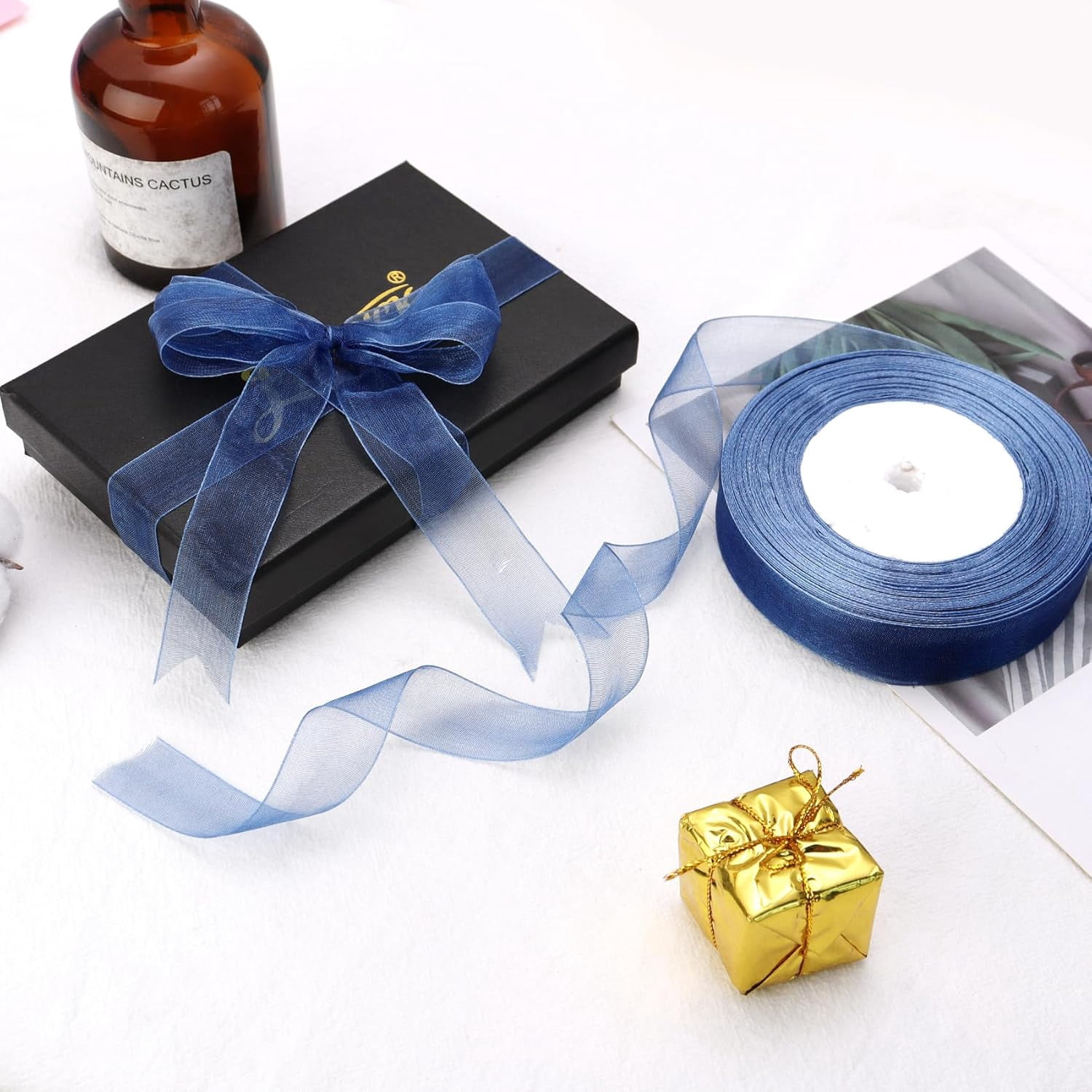 3/4 inch Royal Blue Sheer Organza Ribbon 50 Yards Chiffon for Gift Wrapping Christmas Halloween Decoration Wedding Bouquet Crafts