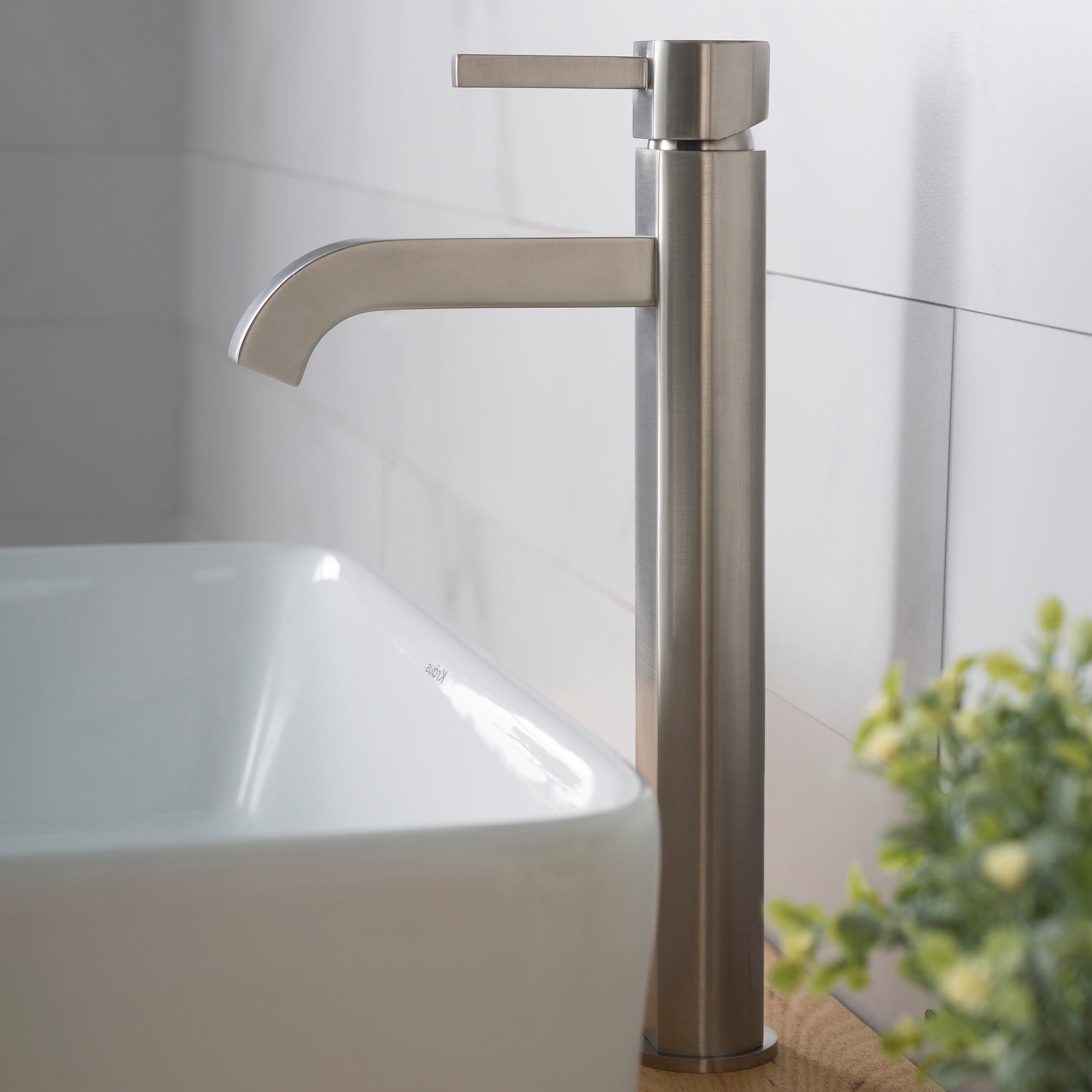 KRAUS Ramus Tall Vessel Bathroom Faucet, Satin Nickel Finish