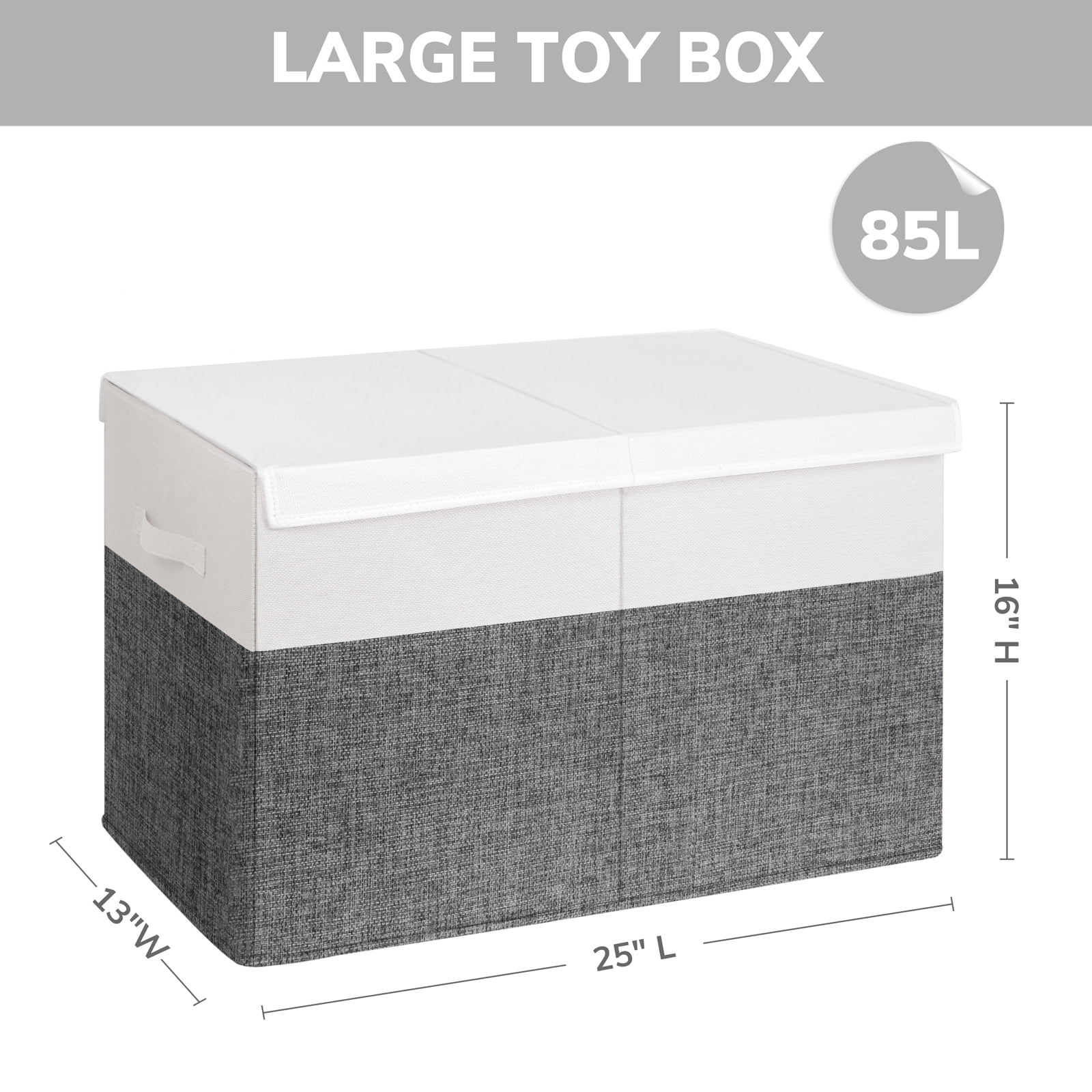 Large Toy Storage Box with Lids, Collapsible Sturdy Baby Storage Organizer Chest Bin Basket for Kids, Boys, Girls, Playroom, Nursery, Bedroom, Closet 25"x13"x16" (Grey & White）
