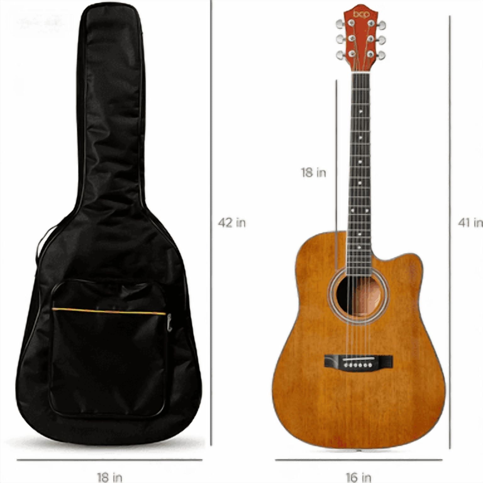 HarmonyStrings 41in Beginner Acoustic Guitar Full Size All Wood Cutaway Guitar Starter Set w/Case, Strap, Capo, Strings Natural Mahogany