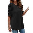 thumbnail image 3 of Hanerdun Women Crew Neck Blouses Tops Female Button Short Sleeve Shirt Black XL, 3 of 5