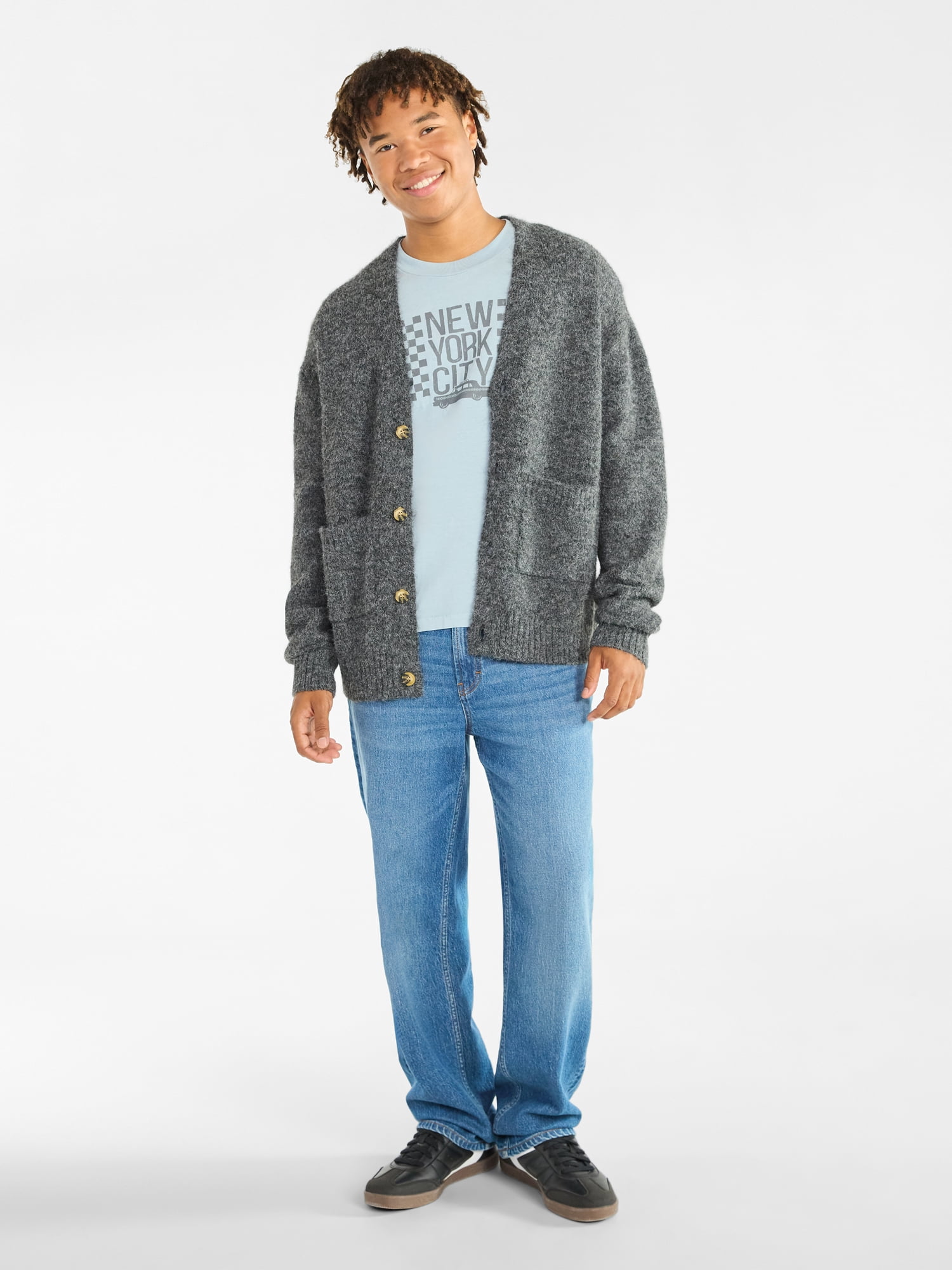 No Boundaries V-Neck Brushed Cardigan Sweater, Midweight, Men's & Big Men's
