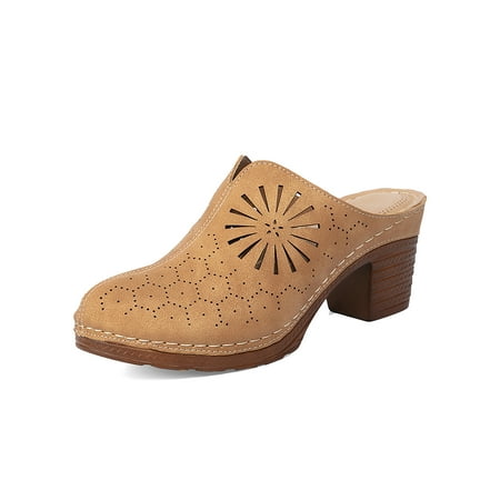 

Crocowalk Women s Clogs Shoe Hollow Out Heeled Sandals Closed Toe Slippers Womens Summer Shoes Dailywear Fashion Slip On Slides Brown 5.5