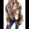 thumbnail image 1 of Chaqueta Corta de con Botones para Mujer, Estilo Informal A Cuadros, de Larga Caqui S, 1 of 10