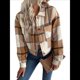 thumbnail image 1 of Chaqueta Corta de con Botones para Mujer, Estilo Informal A Cuadros, de Larga Caqui XL, 1 of 10