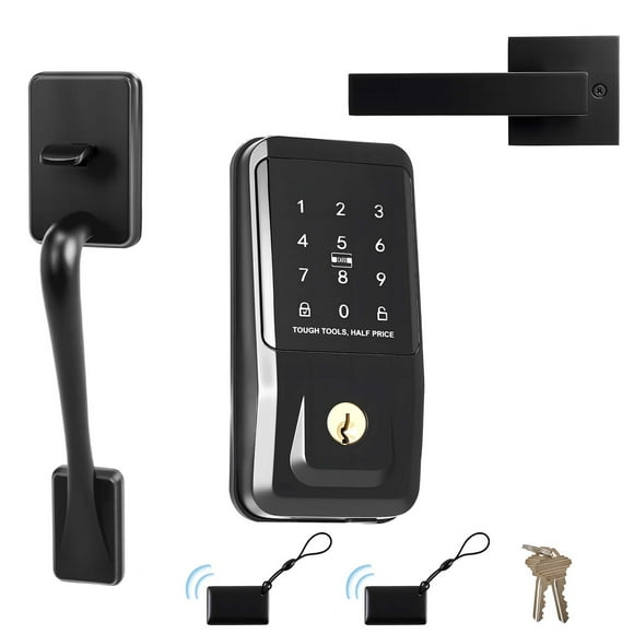 KFFKFF Keyless Entry Door Lock with Handle Set, Touchpad Electronic Deadbolt with IC Card, Customizable User Codes, Keyed Entry, Auto Lock