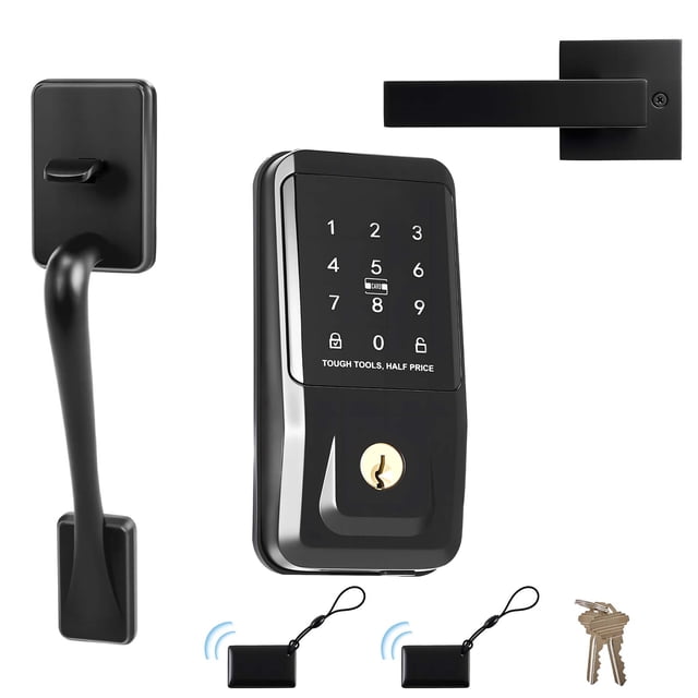 KFFKFF Keyless Entry Door Lock with Handle Set, Touchpad Electronic Deadbolt with IC Card, Customizable User Codes, Keyed Entry, Auto Lock