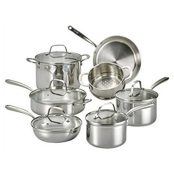 Lagostina Q939SC64 Tri-Ply Stainless Steel Multiclad Dishwasher Safe Oven Safe Glass Lid Cookware Set , 12-Piece, Silver