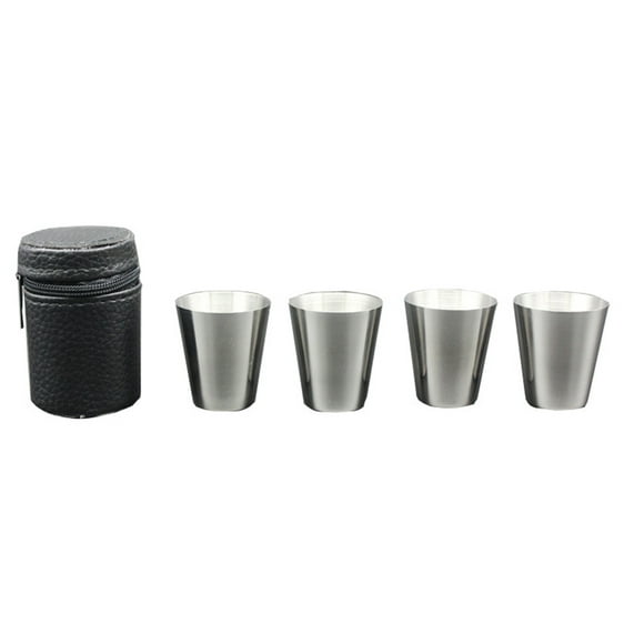 keepw 4PCS/Set 30ML Stainless Shot Glass Cup Wine Drinking Glasses PU Leather Cover Bag Home Kitchen Bar