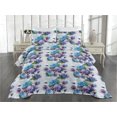 thumbnail image 2 of Ambesonne Blooming Floral Quilted Coverlet 3 Pcs, Art Romantic Blooms, King Size, Deep Sky Blue Pale Lilac, 2 of 4
