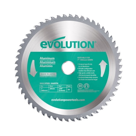 UPC: 0849713000422 | Evolution 180BLADEAL | 7 In. | 54T | 20mm Arbor | Aluminum And Non-Ferrous Metal TCT Blade