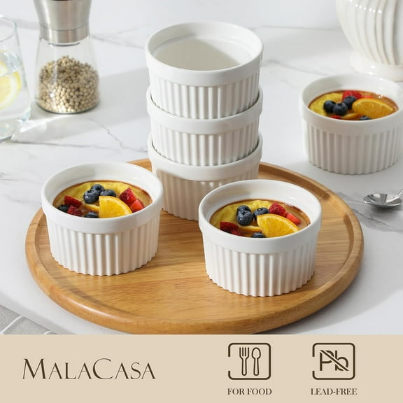 10 oz Porcelain Ramekins for Baking, Oven Safe, Easy to Clean, , White Set of 6