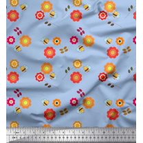 Soimoi Japan Crepe Satin Fabric Floral & Honey Bee Kids Printed Craft Fabric by The Yard 42 Inch Wide