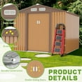 thumbnail image 4 of JAXSUNNY 8' x 8' Garden Tool Storage Utility Shed, Outdoor House Galvanized Steel W/ Sliding Door, 4 Vents, Brown, 4 of 8