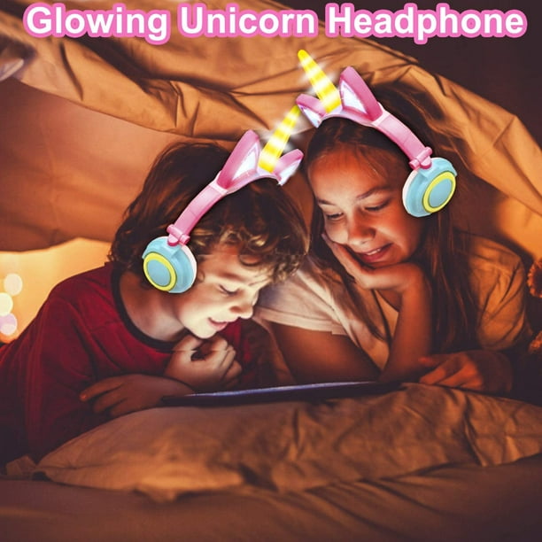 ONTA Casque Audio Enfant avec Oreilles de Chat Licorne, Léger, Écouteurs  Pliables à LED à Lumières pour Filles/Garçons, Réglables, Durable et