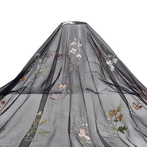 3 Yards Flower Lace Tulle Fabric 65 Inch Polyester Black Floral Pattern Fabric by The Yard Decorative Clothing Making Accessories