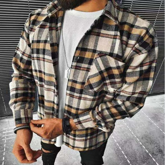 cllios Flannel Shirts Men Big and Tall Plaid Outerwear Fall Button Down Shirt Jacket Classic Fit Long Sleeve Cardigan Jacket