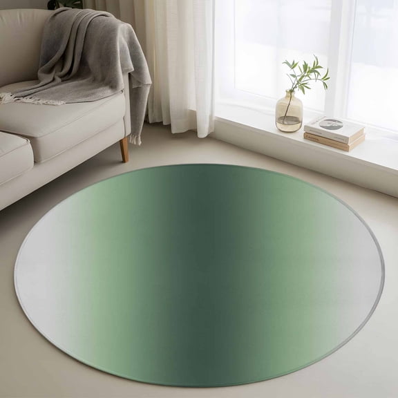 Round Rug 4Ft Washable Non-Slip, Green Grey Ombre Circle Area Rugs for Living Room Bedroom, Farmhouse Gradient Minimalist Indoor Floor Mats Carpet Runner for Home Decor Aesthetic