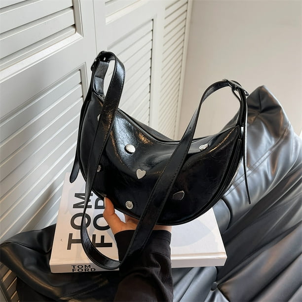 Bolso de hombro para mujer PU Crossbody Elegante Crescent Mujer Clutch Negro FLhrweasw Nuevo