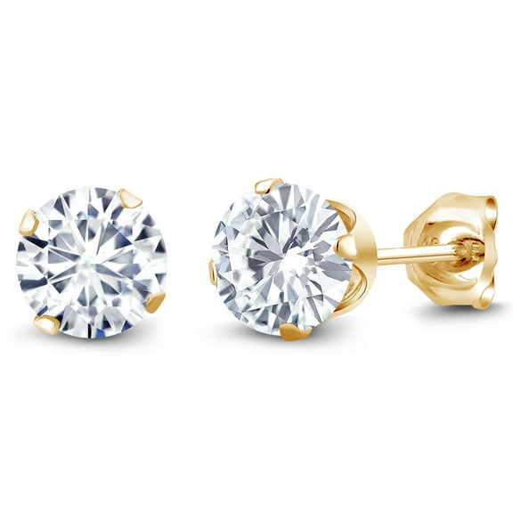 Gem Stone King 18K Yellow Gold Plated Silver Stud Earrings for Women Men Round Moissanite (1.60 Cttw)