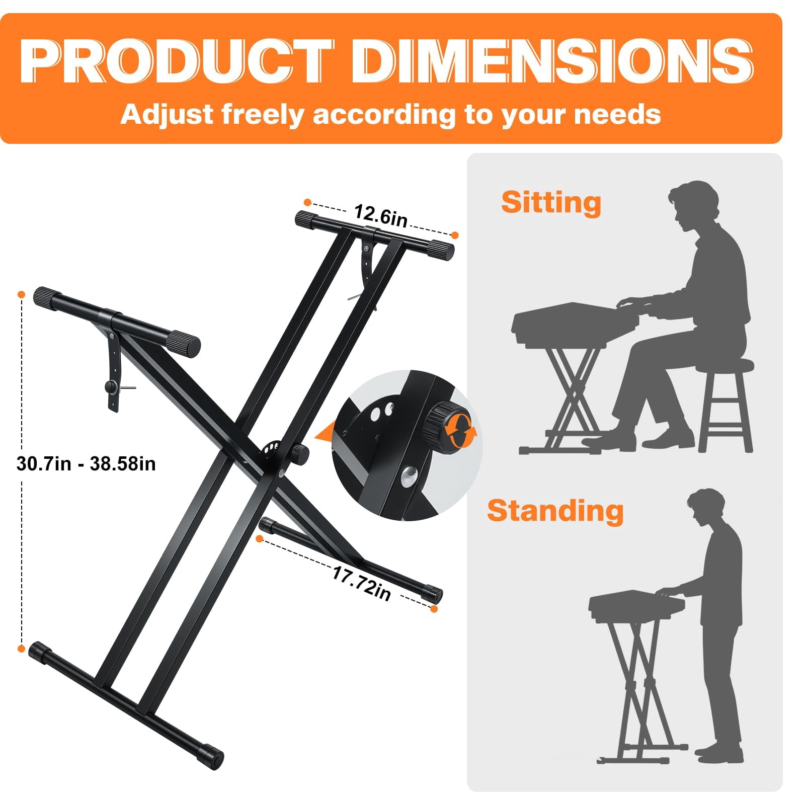 Keyboard Stands And Bench Set 7 Adjustable Heights Double-x Stand Portable Piano With Locking Straps Fits For 54-88 Key Digital Pianos(9.84-29.92inch)