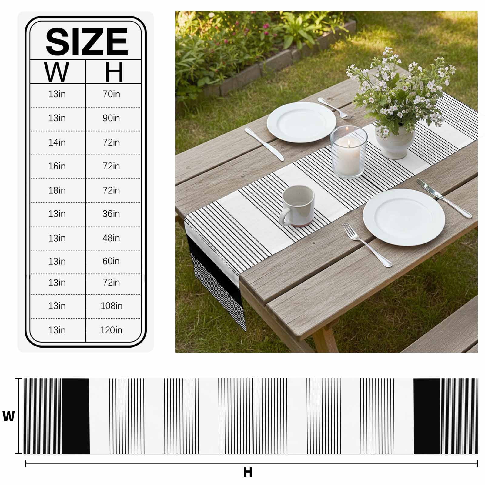 Black Stripe Table Runner 70 Inches Long, Modern Rustic Horizontal Black Striped Kitchen Coffee Dining Table Decoration for Home Party Birthday Wedding Home Decor 13x70 Inches