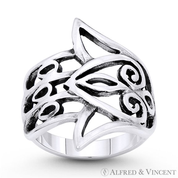 Hamsa Hand Evil Eye Luck Charm Wide Wrap Ring in Oxidized .925 Sterling Silver