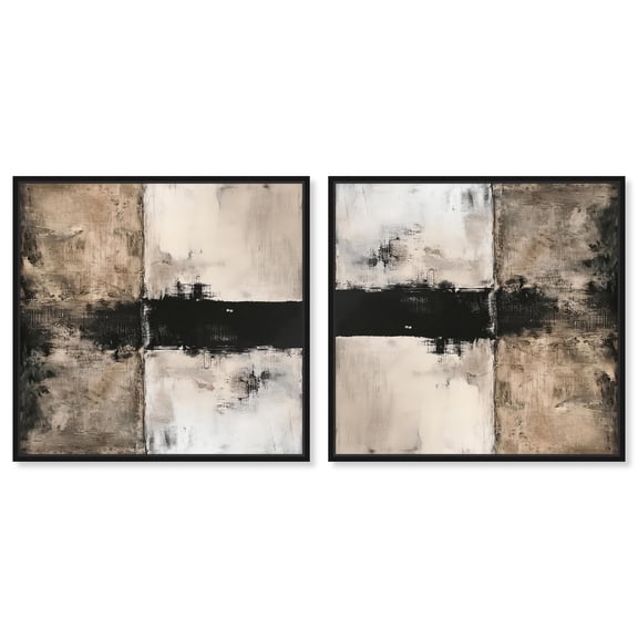 Art Remedy Minimalism Abstract Canvas, 12" x 12", Black Frame, Muddy Veil I Set
