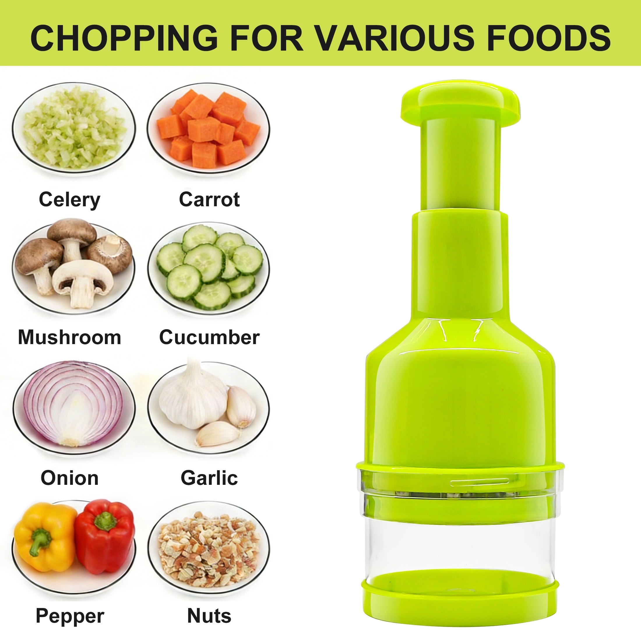 GARITIN Onion Chopper, Hand Press Vegetable Chopper with Stainless Steel Blades Onion Dicer, Manual Food Chopper for Garlic, Onion, Green