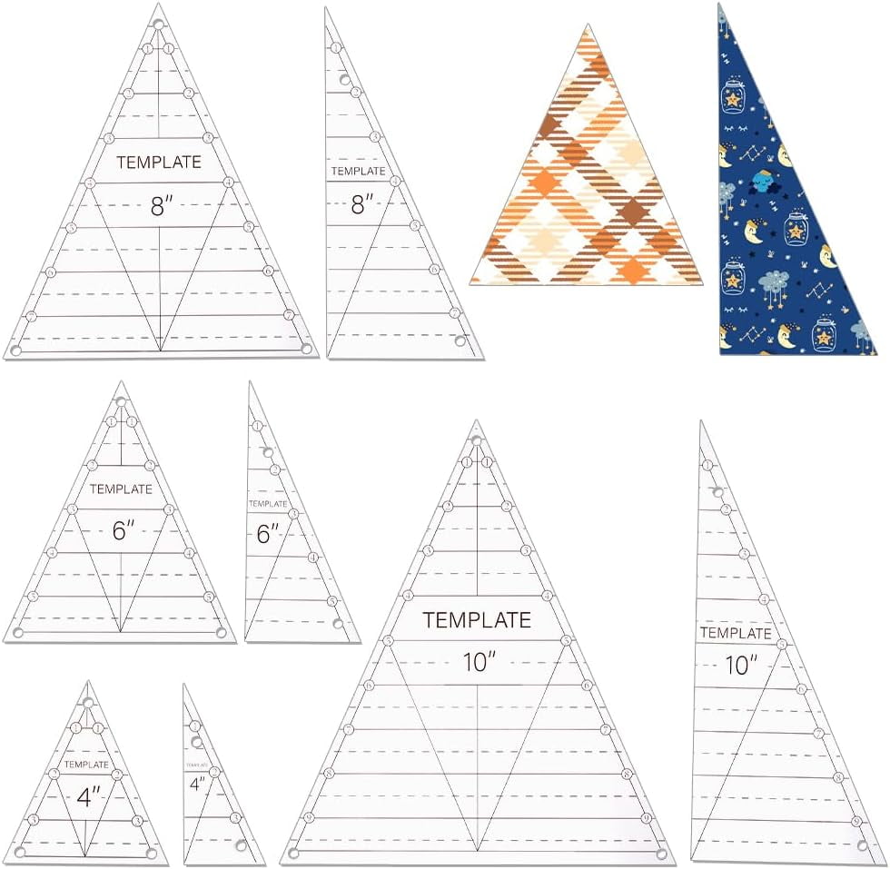 8 Pcs Triangle Quilting Template Triangle Rulers Quilting Transparent Acrylic T-Shirt Rulers Acrylic DIY Hand Patchwork Template