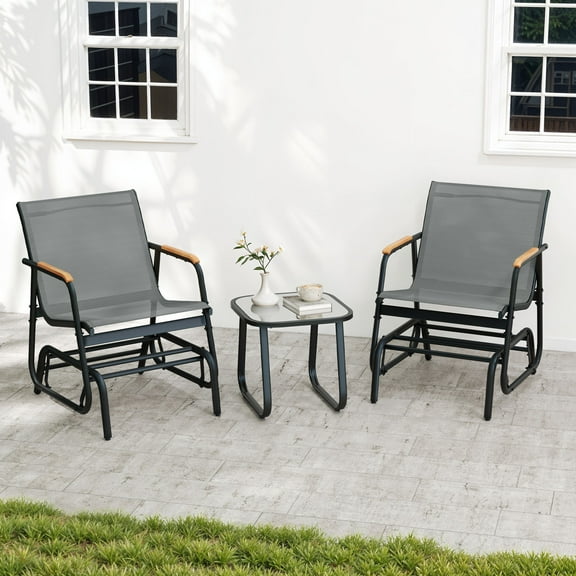 Craftian 3-Piece Outdoor Glider Chair Bistro Set with Side Table,Outdoor Furniture Set for Backyard, Garden, and Porch, Gray