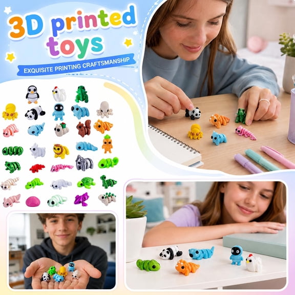 Mini 3D Printed Animals, 40 Pack 1 Inch 0.5 Inch Tiny Animal Figurines for Decor Hide and Seek Party Favors Desk Trinkets