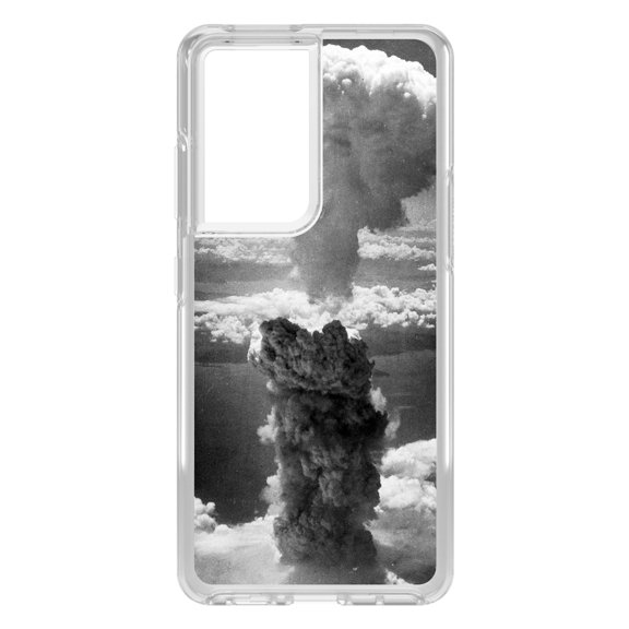 DistinctInk Clear Shockproof Hybrid Case for Galaxy S21 ULTRA 5G (6.8" Screen) - TPU Bumper, Acrylic Back, Tempered Glass Screen Protector - Nuclear Mushroom Cloud
