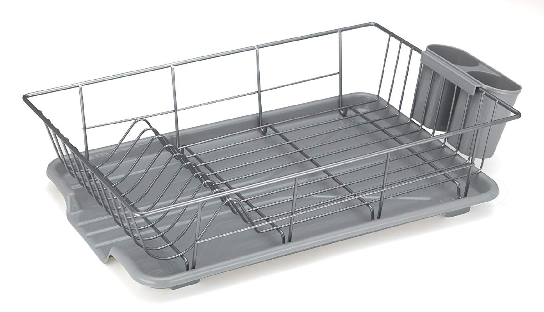 Steel Dish Rack with Plastic Drain board, Gray, Measurements 18.9W x