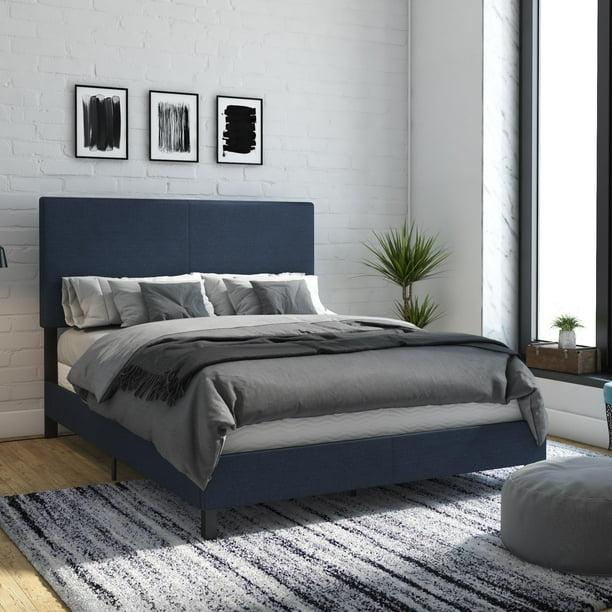 DHP Janford Upholstered Bed, Queen Size Frame, Navy Blue Linen