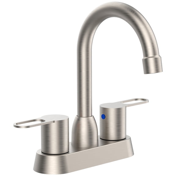 4 in. Centerset Double Handle High Arc Bathroom Sink Faucet with Drain Kit in Brushed Nickel