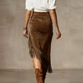 thumbnail image 4 of AUNVITO Women's High Waist Asymmetric Fringe Slit Slim Fit Mid-Length Skirt Boho Chic-Style Style, 4 of 9