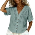 thumbnail image 6 of Kelon Short Sleeve Womens Linen Cotton Tops Vacation Casual Outfits Blouses Dressy Casual Summer Outfits 2026, 6 of 7