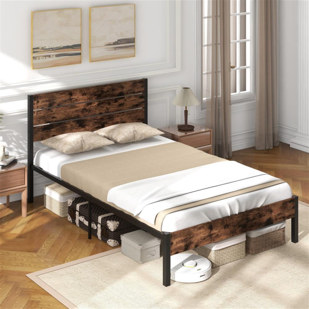 Topcobe Full/King/Queen/Twin Size Bed Frame with High Headboard and Mute Bar, Platform Bed Frame, Indoor Furniture for Bedroom-Full Size