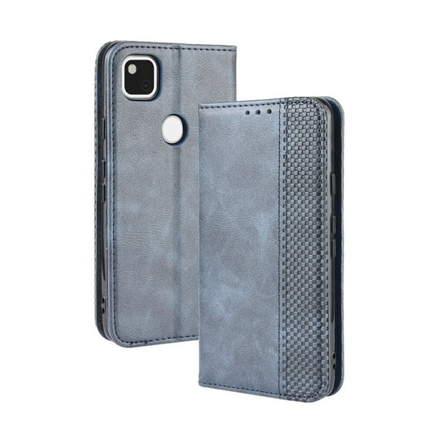 Compatible with Google Pixel 4A 4G Case Magnetic Closure Vintage Pattern PU Leather Wallet Cover with Card Slots-Blue