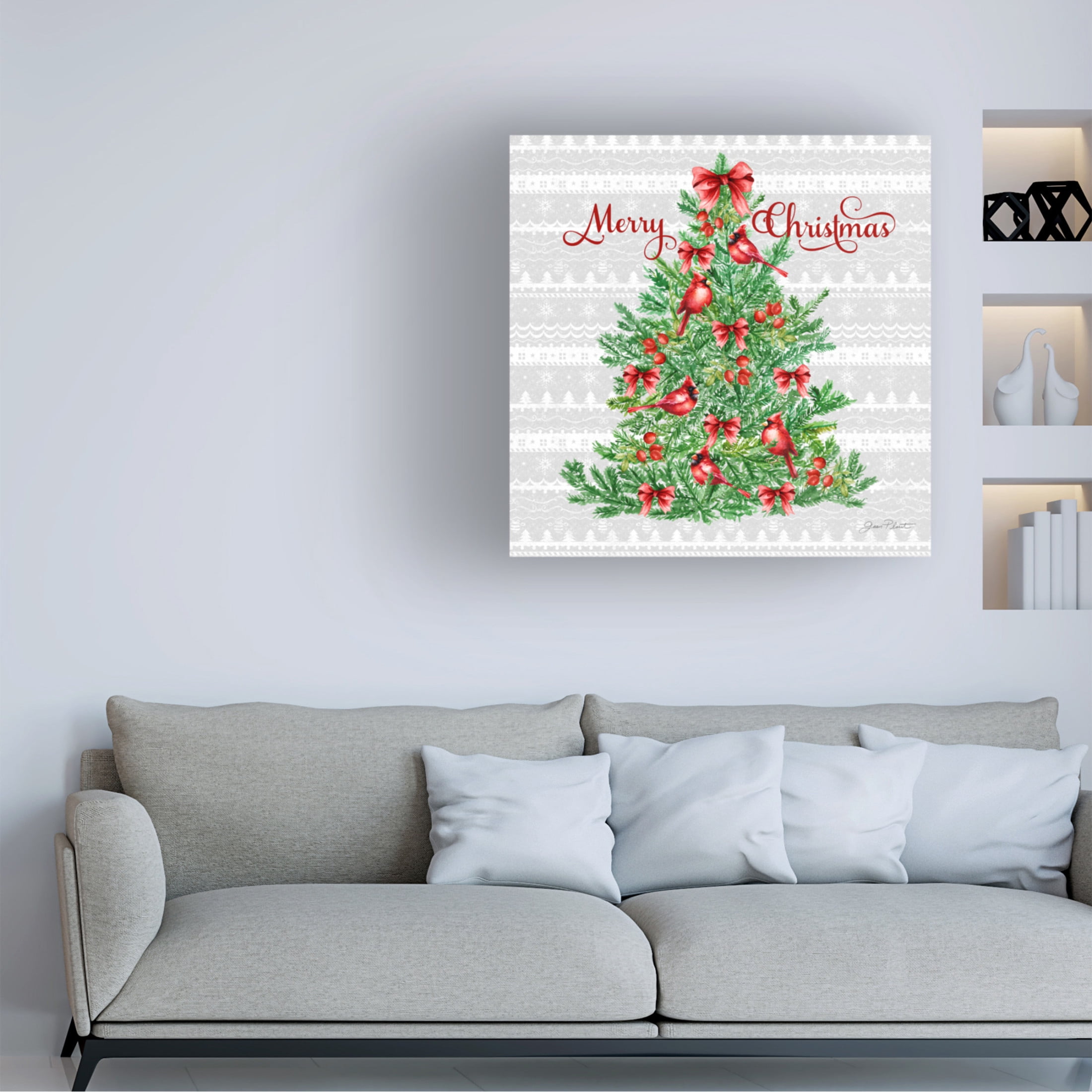 Canvas Wall Art - Jean Plout 'Red Cardinal Christmas Beauty B' Wall Art for Living Room, Bedroom, or Office Décor by Trademark Fine Art - 24 x 24 Inches