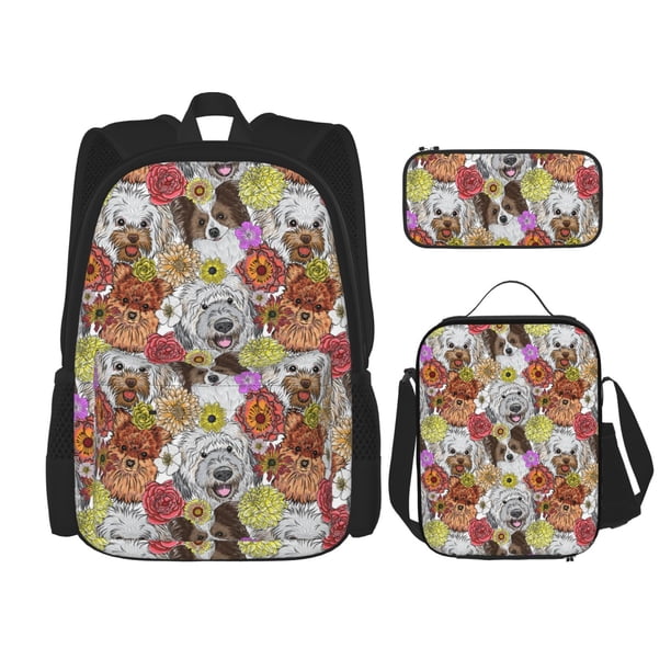 Balery Cute Dogs Puppy Mochila Escolar 3 en 1 para Niños - Mochila Resistente con Lonchera Térmica y Estuche - Mochila Escolar para Niños y Niñas