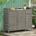 thumbnail image 3 of 47.5"W Wicker Outdoor Storage Cabinet with Tempered Glass Desktop, Weather-proof Rattan Bar Table with Three Doors, Adjustable Shelf, and One Drawer, for Outdoor Cushions, Pool Toys,Grey, 3 of 22
