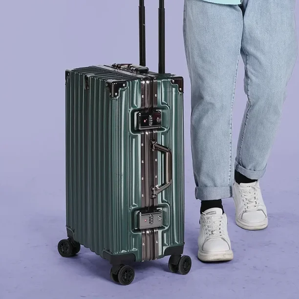 Caja de equipaje rodante con marco de aluminio, Maleta de viaje con ruedas, bloqueo de combinación, 20, 24, 26 y 28 pulgadas